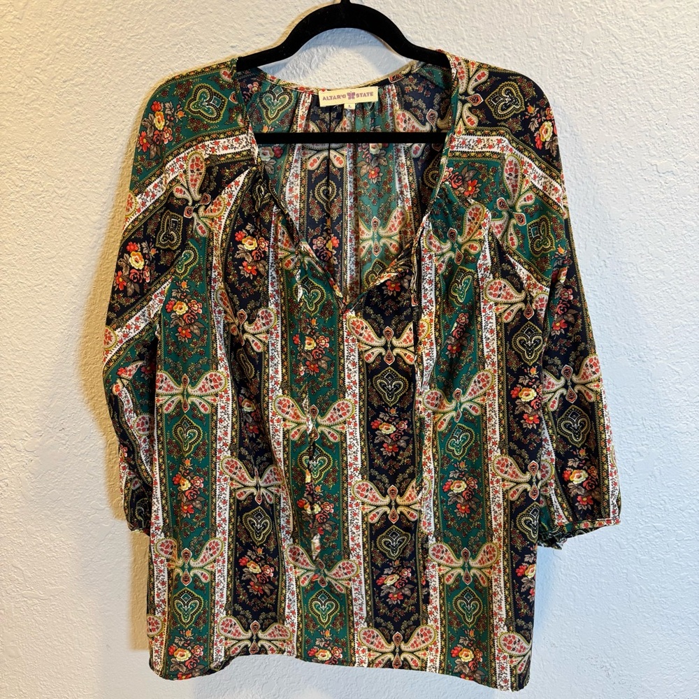 Altar'd‎ State Navy Paisley peasant flowy top